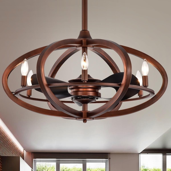 Warehouse Of Tiffany 29.1 in. Pia 6-Light Indoor Remote Controlled Fandelier Ceiling Fan with Light Kit, Bronze CFL-8464AB - main